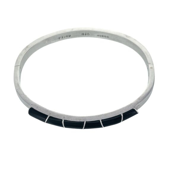 Vintage Sterling Silver 925 Mexico Black Resin Inlay Bangle Bracelet 6.75" - Picture 2 of 7